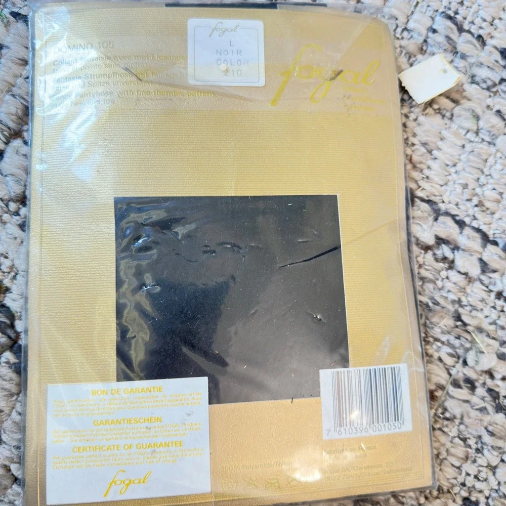Fogal Domino 105 Pantyhose Vintage Black Rhombic Pattern Nylon Tights Size L